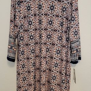 APT.9 Dress, size XL (14-16), Navy, white, with pink and orange accents.